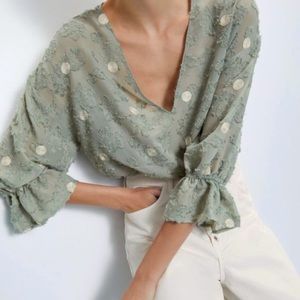 ZARA Textured Weave Shirt Light Green (M) NWT